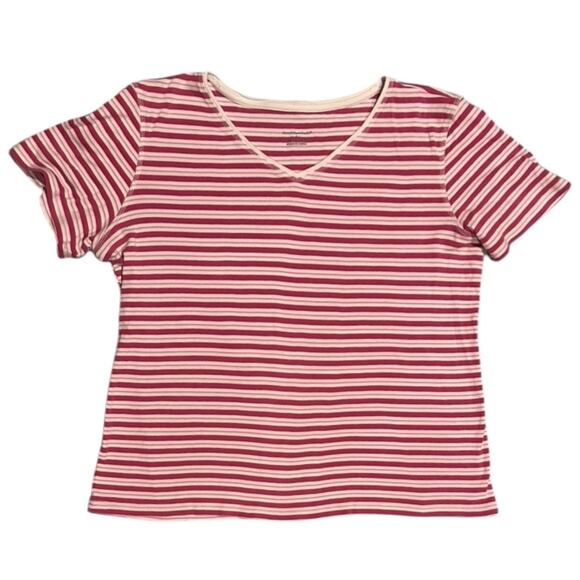 Christopher & Banks Pink and White Striped Short Sleeve Shirt - Picture 1 of 4